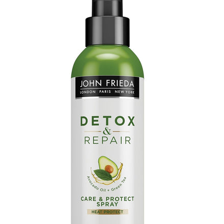 John Frieda Detox & Repair Care & Protect Heat Protection Spray 200ml for Dry, Stressed & Damaged Hair with Cannabis Sativa Seed Oil & Avocado