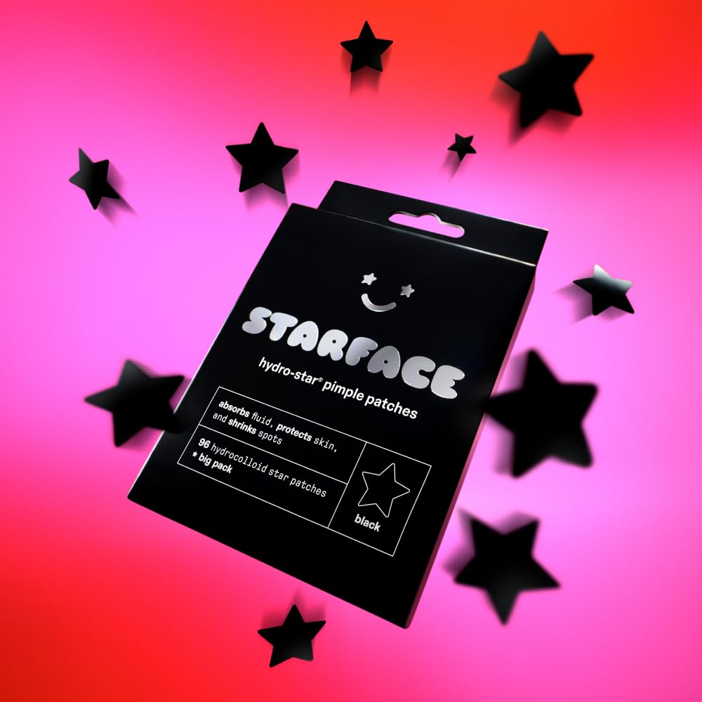 Starface World Black Star Big Pack, Hydrocolloid Pimple Patches, Absorb Fluid and Reduce Redness, Cute Star Shape, Cruelty-Free Skincare (96 Count)