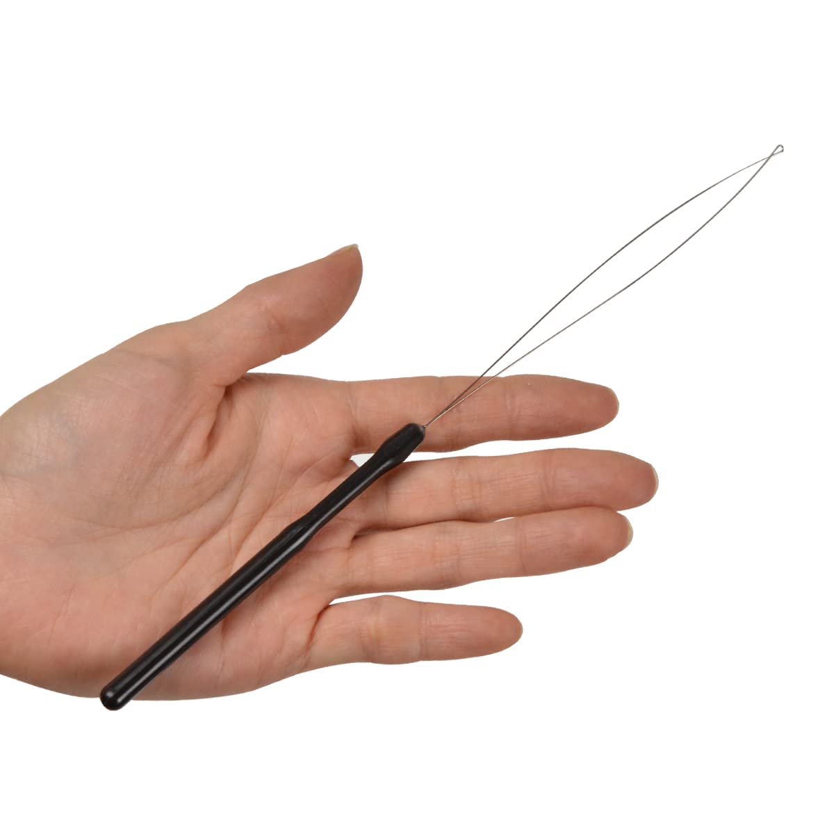 10 Pcs Hair Extension Loop Needle Threader Pulling Hook Tool and Bead Device Tool for Hair Extensions (Black)