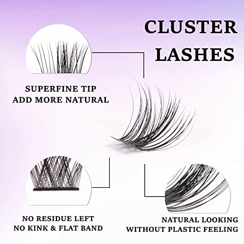 Cluster Lashes 72 Clusters Individual Lashes DIY Lash Extensions 10-16mm Length Reusable Soft Natural False Eyelashes Super Thin Band Wide Stem Eyelash Extensions for Makeup at Home