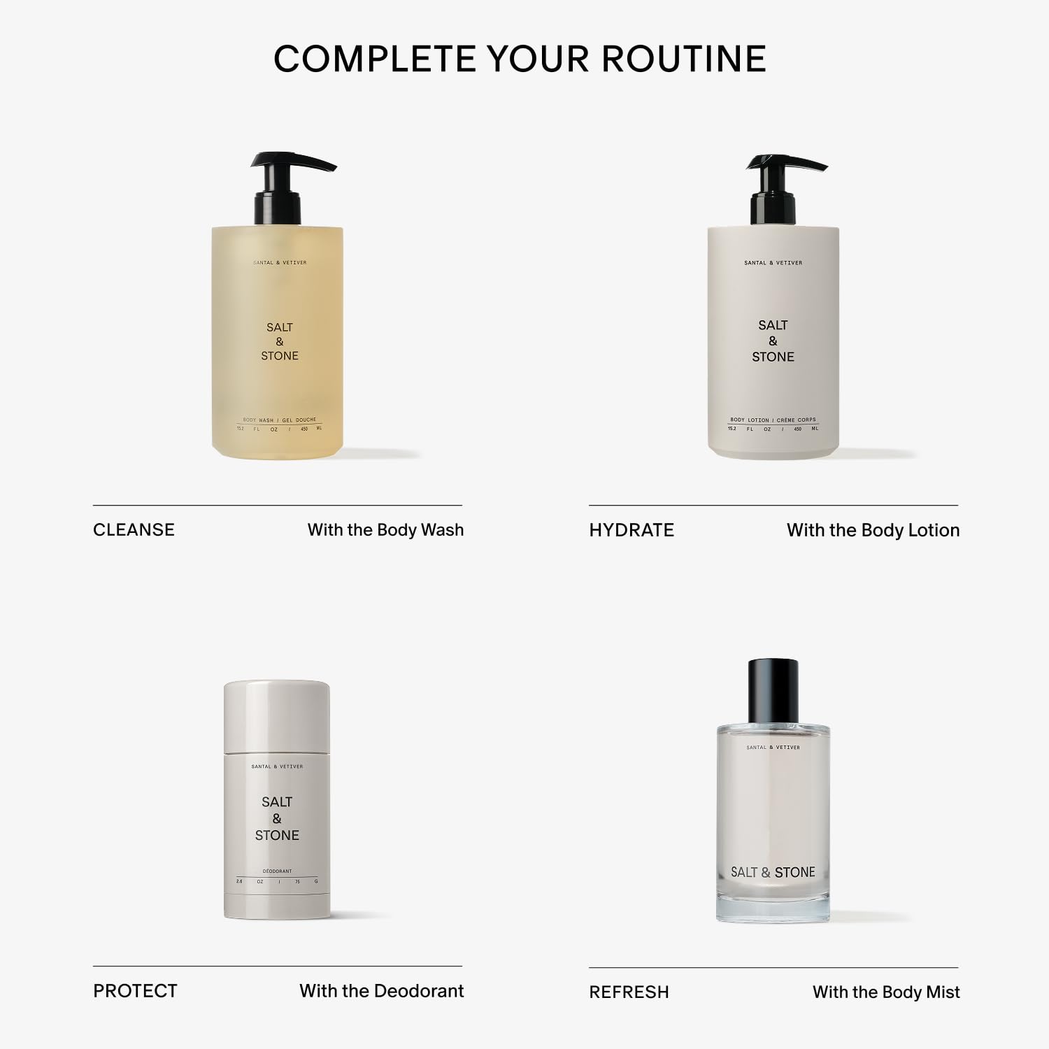 SALT & STONE Antioxidant-Rich Body Wash - Santal & Vetiver | Cleanse, Nourish & Soften Skin with Niacinamide & Hyaluronic Acid | Free From Parabens, Sulfates & Phthalates (15.2 fl oz)