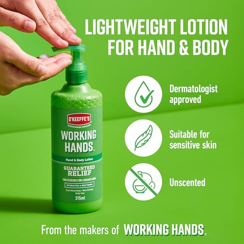O'Keeffe's Working Hands Hand & Body Lotion, 315ml –Suitable for Sensitive Skin | Hydrates, Restores & Relieves Dry, Cracked Skin | Fast-absorbing, Non-Greasy & Suitable for Daily Use
