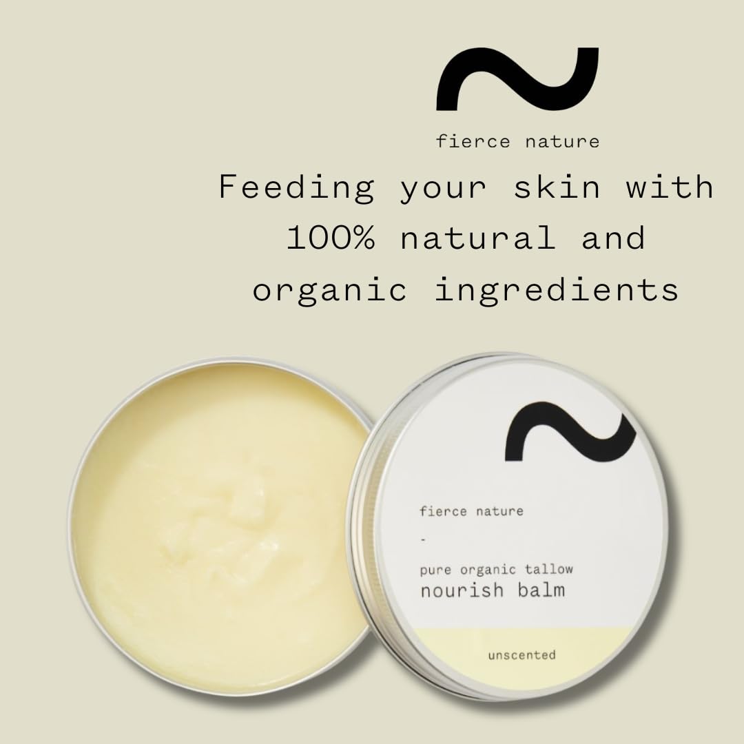 Fierce Nature Pure Nourish Tallow Balm | Organic, Vitamin-Rich Nourishing Body & Face Moisturizer | Natural, Essential Oil Free Skincare | Unscented 100g