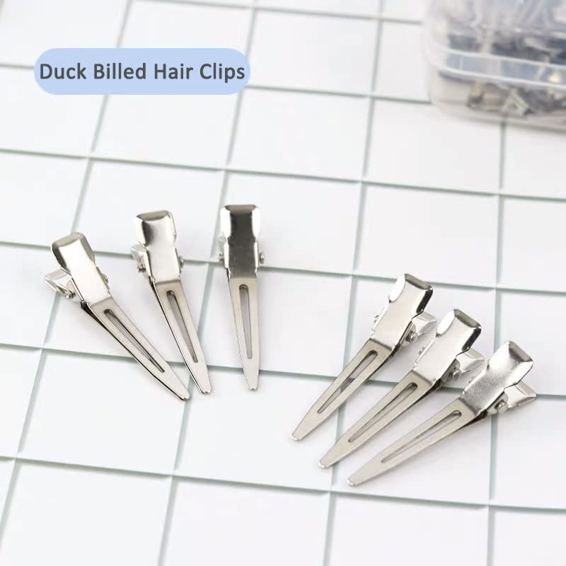 50 Pcs Metal Duck Billed Hair Clips for Women Styling Sectioning, Gingbiss 1.8" Silver Hairdressing Single Prong Curl Clips with Storge Box, Alligator Clips Hair Pins for Hair Salon, Barber, DIY
