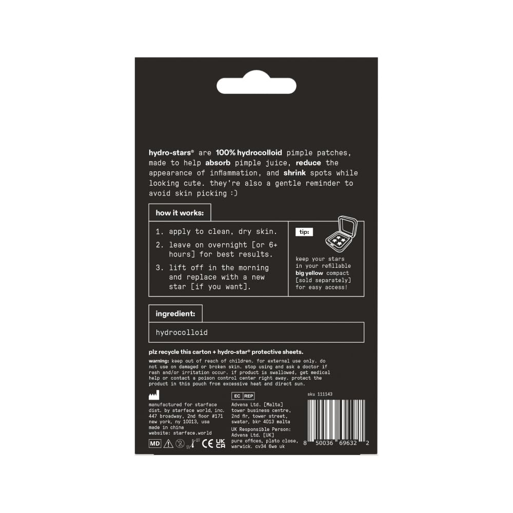 Starface World Black Star Big Pack, Hydrocolloid Pimple Patches, Absorb Fluid and Reduce Redness, Cute Star Shape, Cruelty-Free Skincare (96 Count)