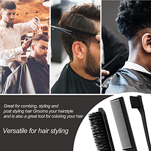 Sularpek 3 Pcs Slick Brush Set, Plastic Bristle Hair Brush Teasing Comb Edge Hair Brush Teasing Brush Set, Rat Tail Comb Double Sided Edge Brush, for Teasing Hair Slicking Brushing Combing Styling