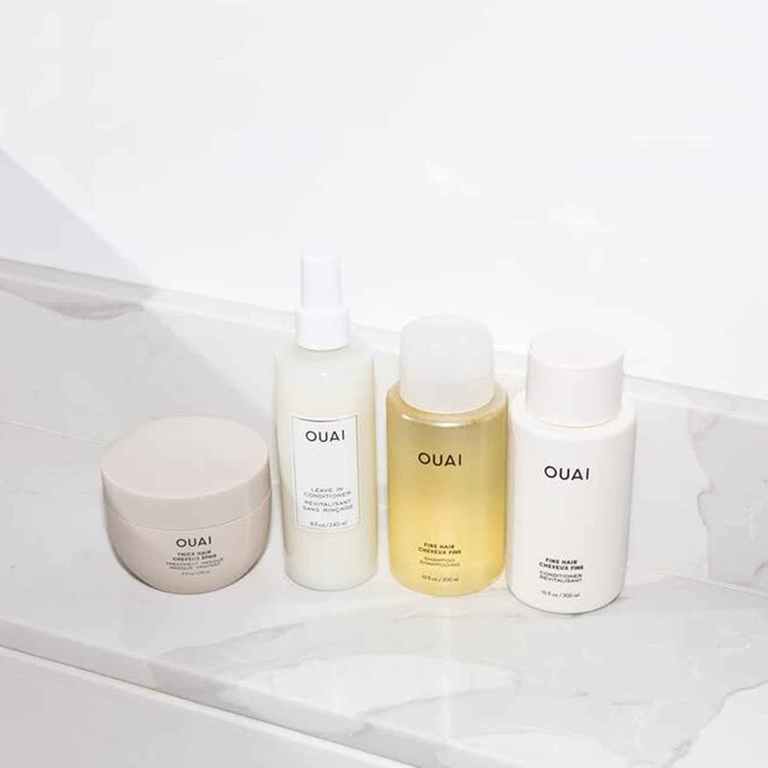 OUAI Fine Shampoo and Conditioner Set - Sulfate Free Shampoo and Conditioner for Fine Hair - Made with Keratin, Marshmallow Root, Shea Butter & Avocado Oil - Free of Parabens & Phthalates - 300 ml