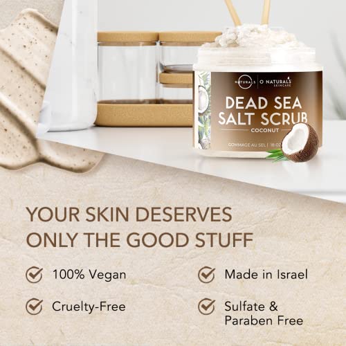 O Naturals 510g Ultra Hydrating Coconut Dead Sea Salt Scrub - Skin Smoothing Body Scrub Exfoliator & Foot Scrub, Body Exfoliator & Exfoliating Face Scrub - Facial Scrub