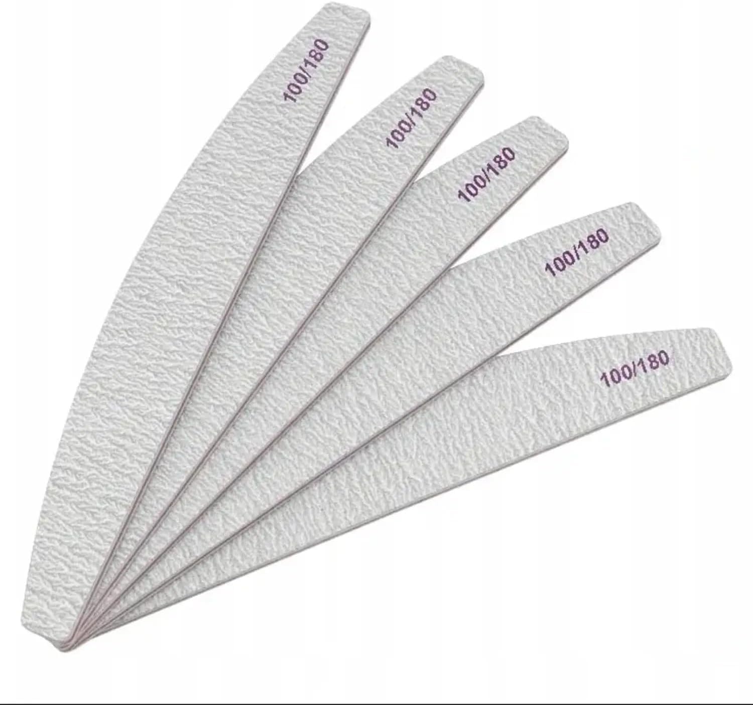 5 Pcs Professional Nail Files 100/180 Grit Double Sided Half Moon Washable Nail Files Emery Board Nail Shaping Manicure Tools - Professional Salon & Home Use