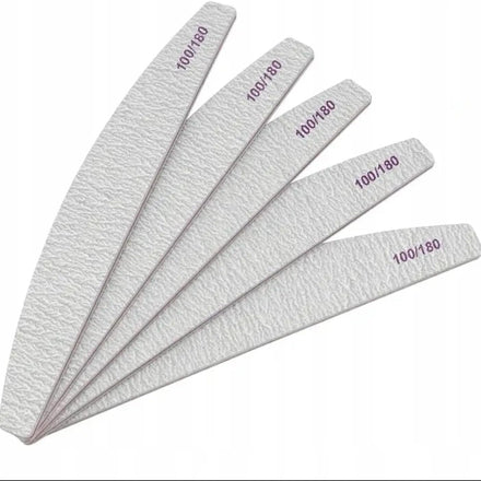 5 Pcs Professional Nail Files 100/180 Grit Double Sided Half Moon Washable Nail Files Emery Board Nail Shaping Manicure Tools - Professional Salon & Home Use