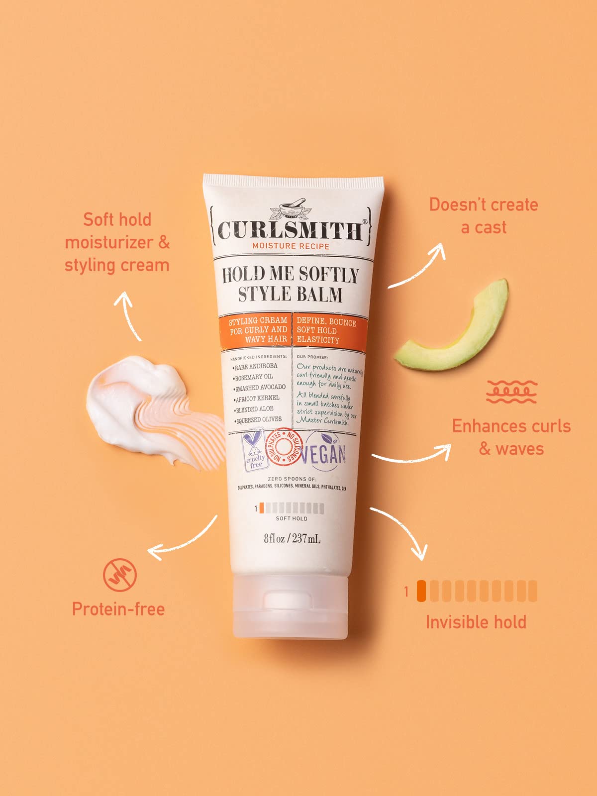 Curlsmith - Hold Me Softly Style Balm - Vegan Soft Hold Styling Cream for Wavy and Curly Hair, Natural Look (237ml)