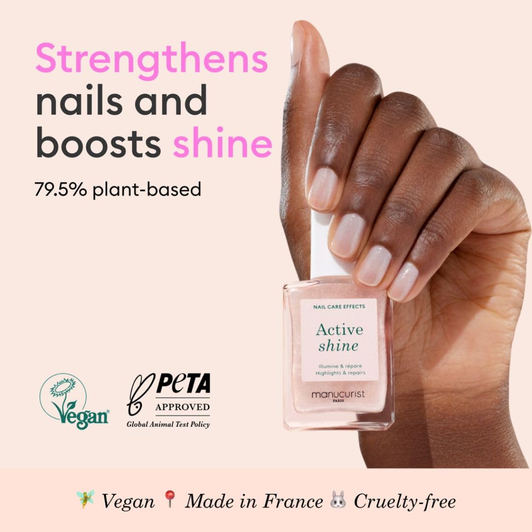 Manucurist Active Shine™ Highlighter Treatment Polish For Nails - No Lamp - Vegan & Made in France Ultra-Shiny 2 in 1 Nude Nail Strengthener & Highlighter - Plant-Based Ingredients