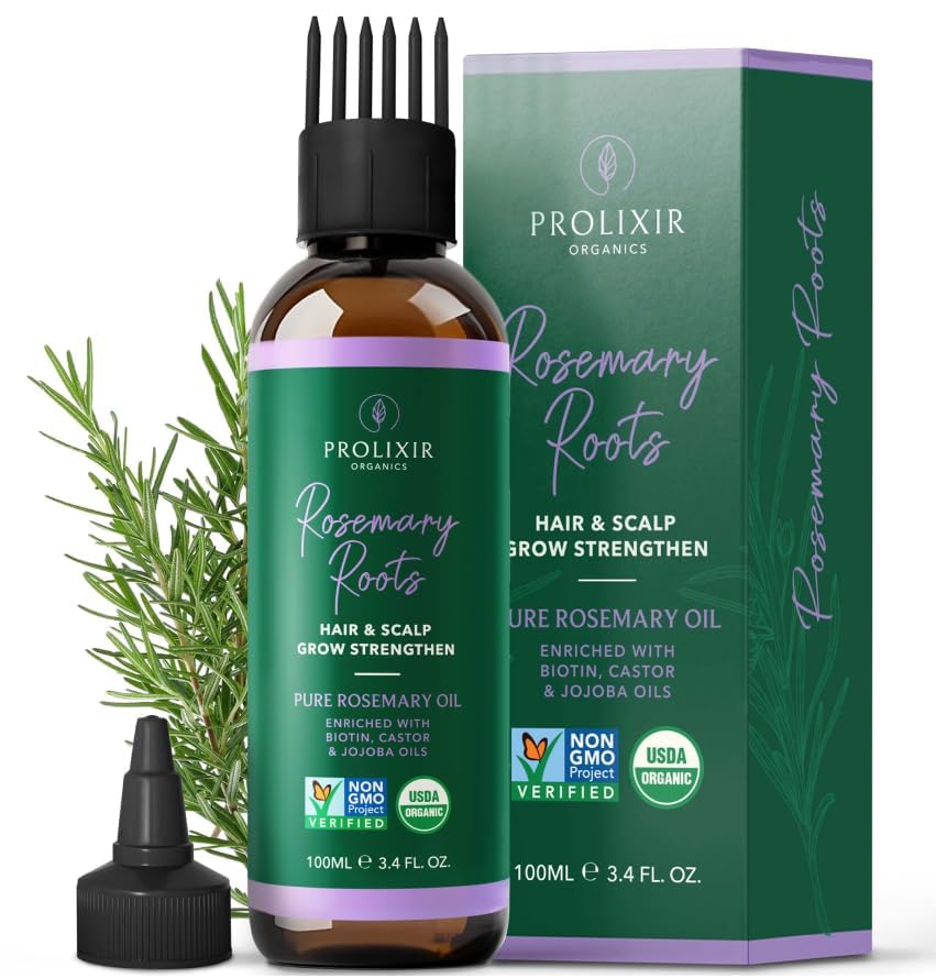 Organic Rosemary Hair Growth Oil with Castor, Jojoba, and Argan Oils – Biotin-Infused Scalp Treatment for Dry, Damaged, and Frizzy Hair – 100ml