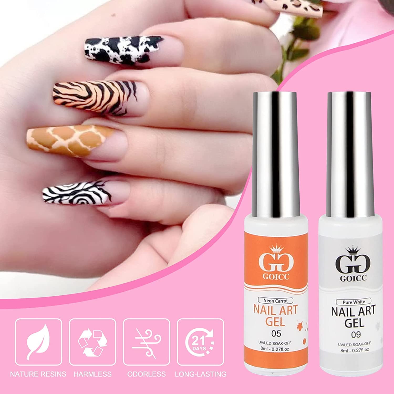GOICC 12-Colour Gel Liner Nail Art Set For Girls– Painted Gel Polish Kit for DIY Nail Art Design, French Tips & Salon Use, 8ml