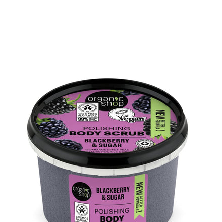 Organic Shop Blackberry & Sugar Hydrating & Exfoliating Body Scrub, 100% Vegan & Organic, Daily Exfoliant, Detox & Moisturizer, Body, Face, Hand & Foot, Intensive Care & Skin Toning. 250ml.