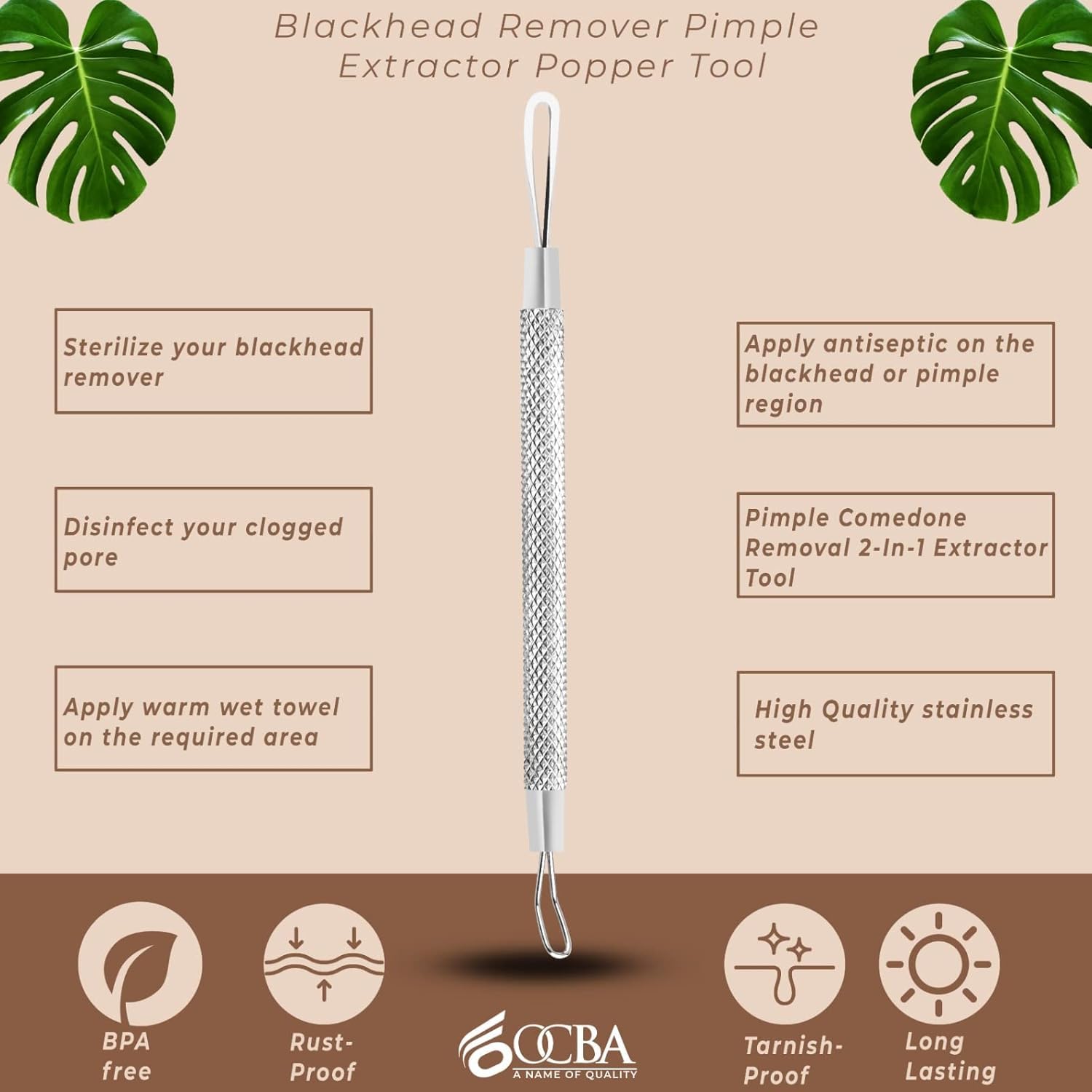 OCBA Blackhead Remover Professional Skincare Spot Treatment Blackhead Remover Tool for Blemish Comedone Whiteheads Pimple Popper with Double Sided Soft Touch and Anti-Slip Design