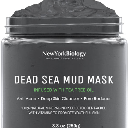 New York Biology Dead Sea Mud Mask for Face and Body Infused with Tea Tree - Spa Quality Pore Reducer for Acne, Blackheads and Oily Skin - Tightens Skin for A Healthier Complexion - 250 g