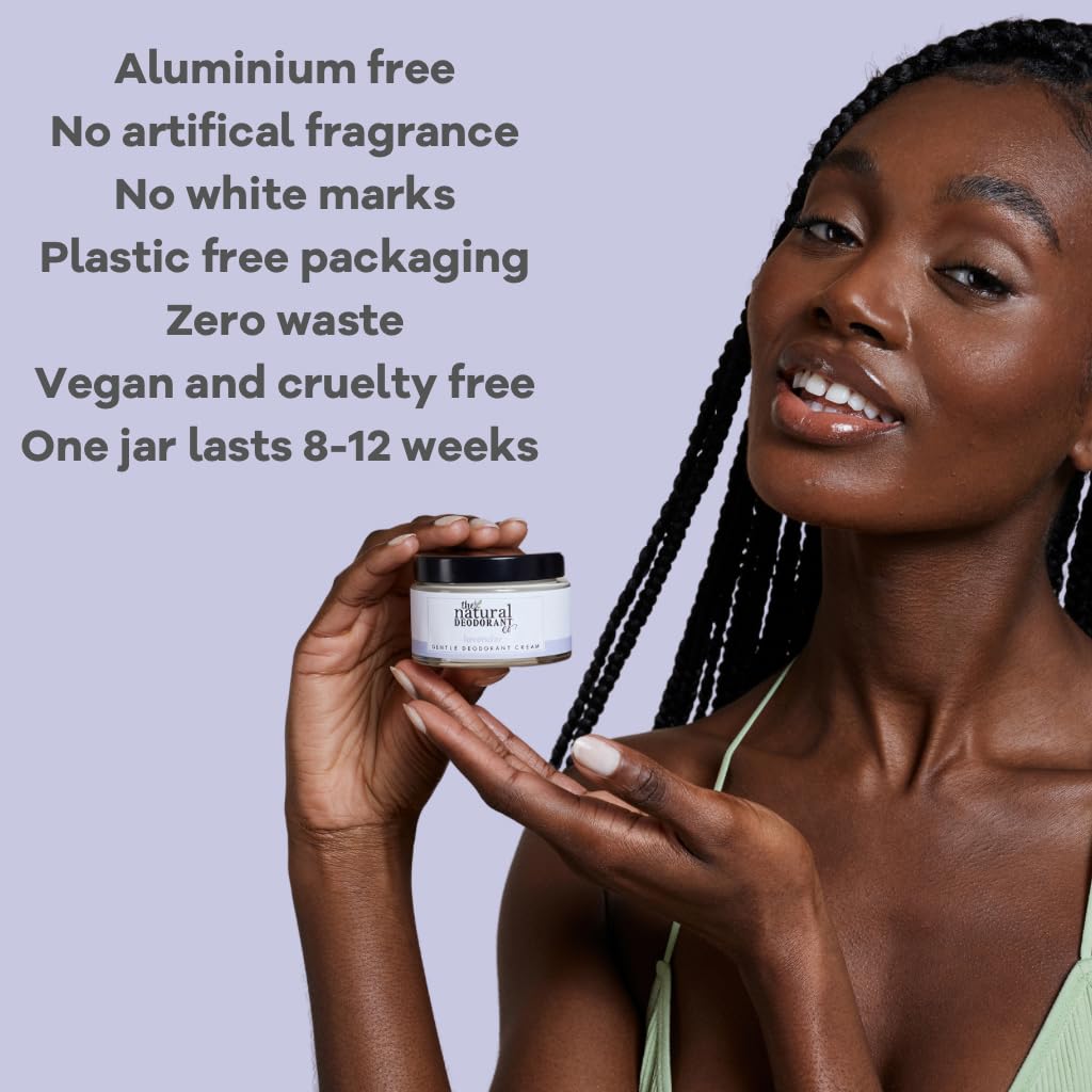 The Natural Deodorant Co, Gentle Deodorant Cream Lavender 55g, Aluminium Free, Plastic Free, Sensitive Skin