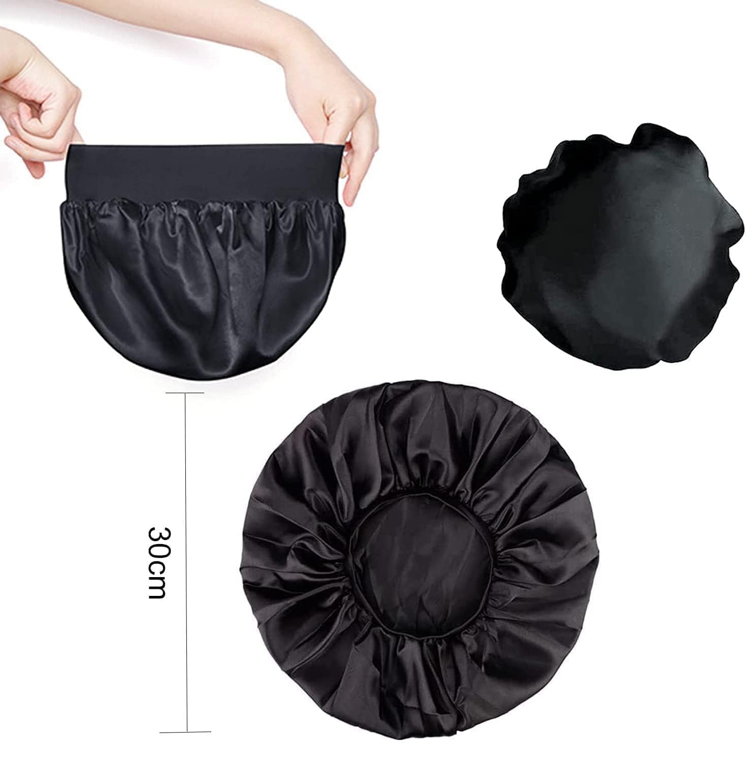 Silk Hair Wrap for Sleeping,Silk Hair Bonnet, 1pcs Night Sleep Cap Silk Bonnet for Women Girls, Hair Care Sleeping Head Cover Elastic Hat Hair Bonnet for Black Hair Curly Hair., black