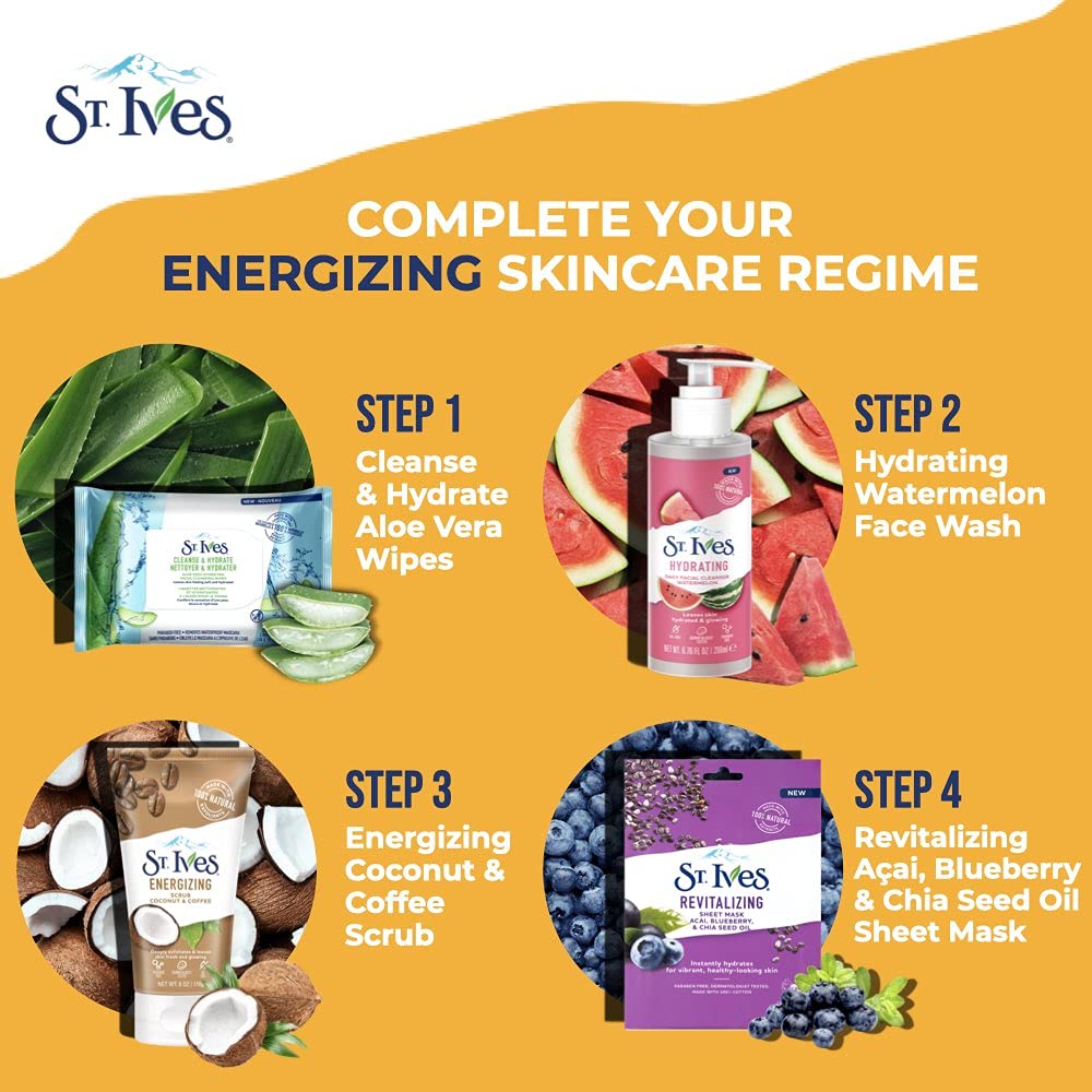 St. Ives Rise and Energize Face Scrub Deep Exfoliating (170g) Scrub Coconut and Coffee Dermatologist-Tested, 100% Natural Exfoliants Face Wash 6oz 1 Count