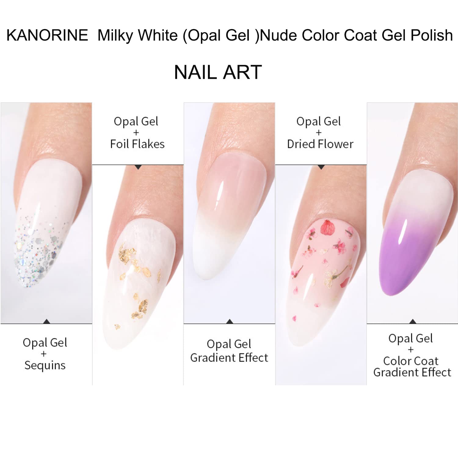 Kanorine Neutral Gel Nail Polish 15ml Milky White Jelly Gel Polish Set Nude Color Translucent Nail Gel Soak Off UV LED Nail Lamp Jelly Sheer Gel Polish Nail Art Gel 0.5Oz