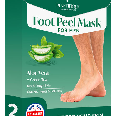 Plantifique Foot Peel Mask – 2 Pairs Exfoliating & Dermatologically Tested Foot Treatment, Removes Dead Skin & Repairs Heels for Soft Feet – Aloe Vera Scent, Gift for Men