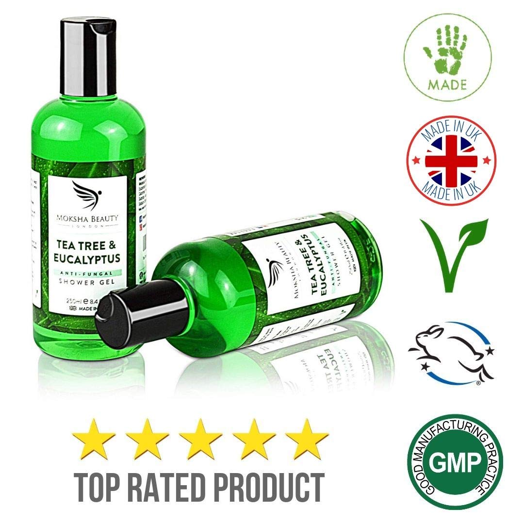 Tea Tree Body Wash Soap – [Made In UK] Natural Antifungal & Antibacterial Shower Gel for Acne Blemishes Pimples | Deep Cleansing Tea Tree Body Wash 250ml