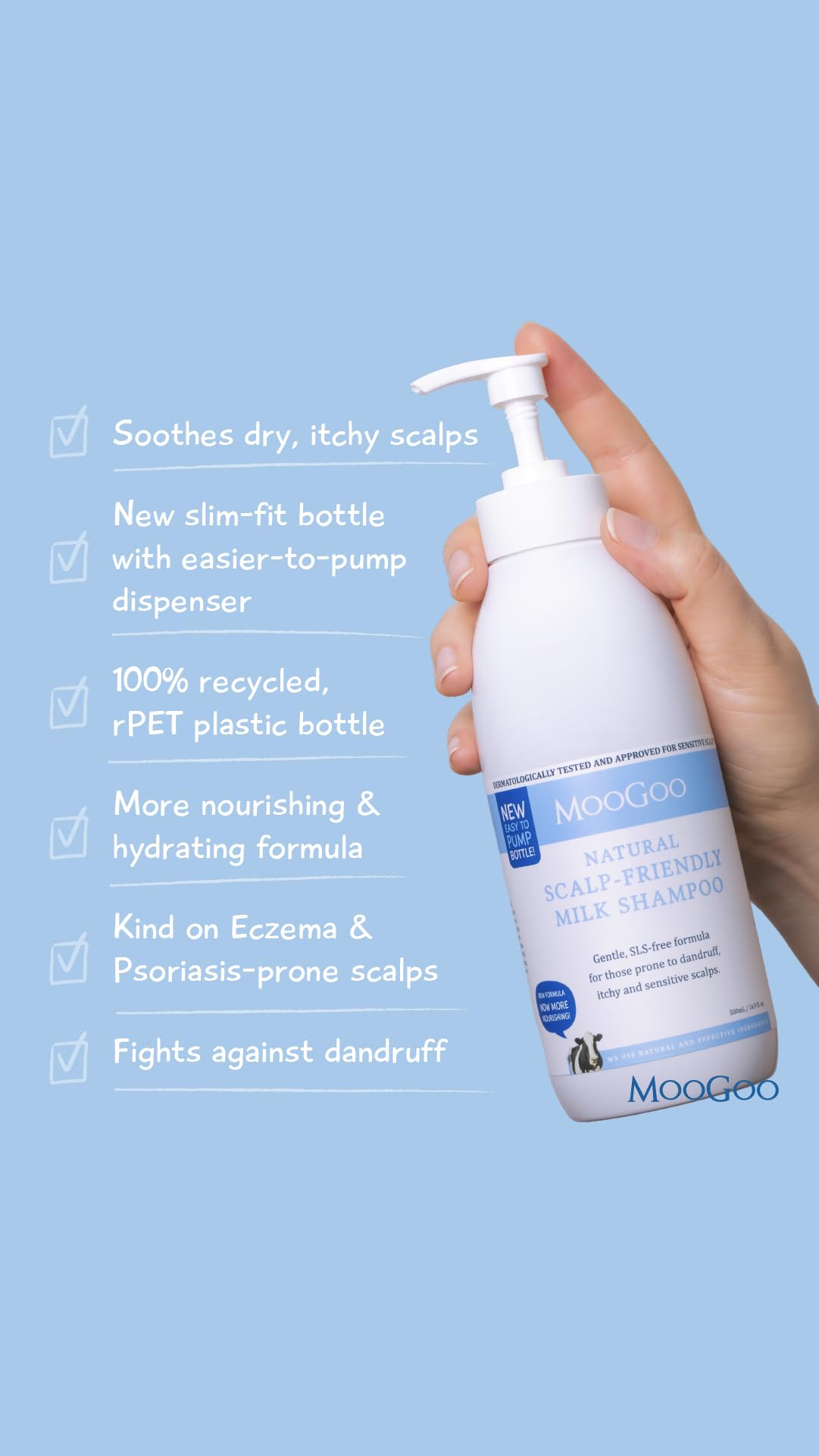 MooGoo Milk Shampoo – For Itchy, Dry, Eczema, Psoriasis & Dandruff Prone Scalps – SLS, Silicone, Sulfate & Paraben Free - Natural & Gentle Formula – 500ml / 16.9 fl.oz.