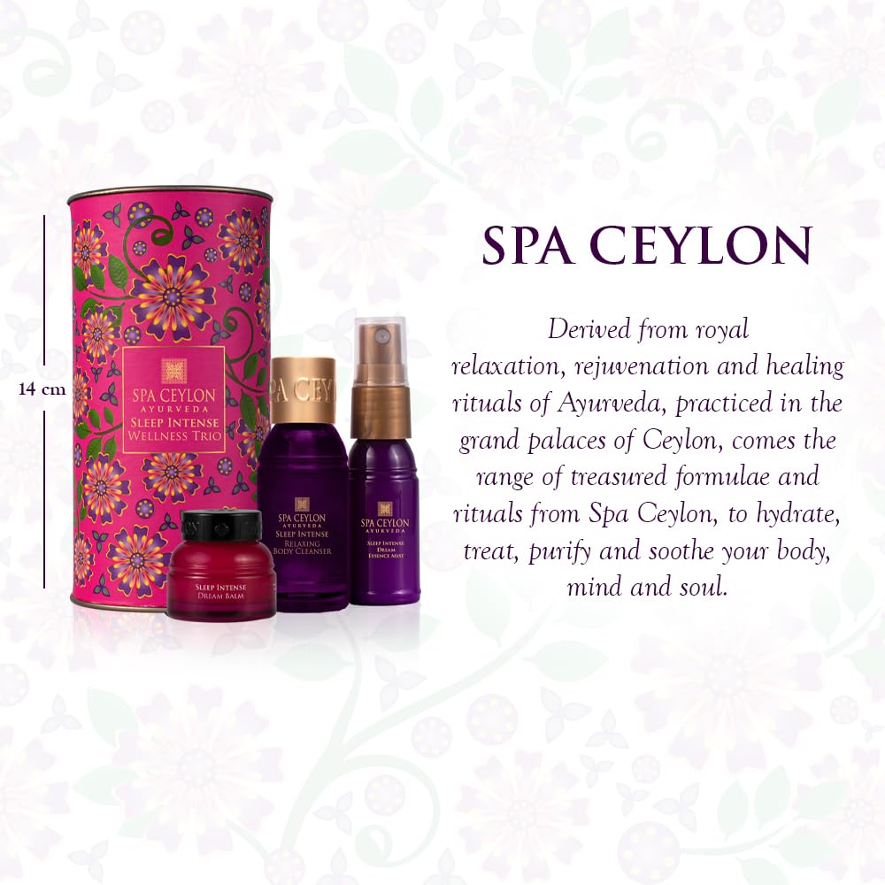 SPA CEYLON Sleep Intense Wellness Trio Set | Intensive Spa Essentials for Deep Rest | Ayurvedic Pampering Kit with Natural Ingredients | Lavender Ylang Ylang | Shower Gel, Body Mist, Balm | Gift set