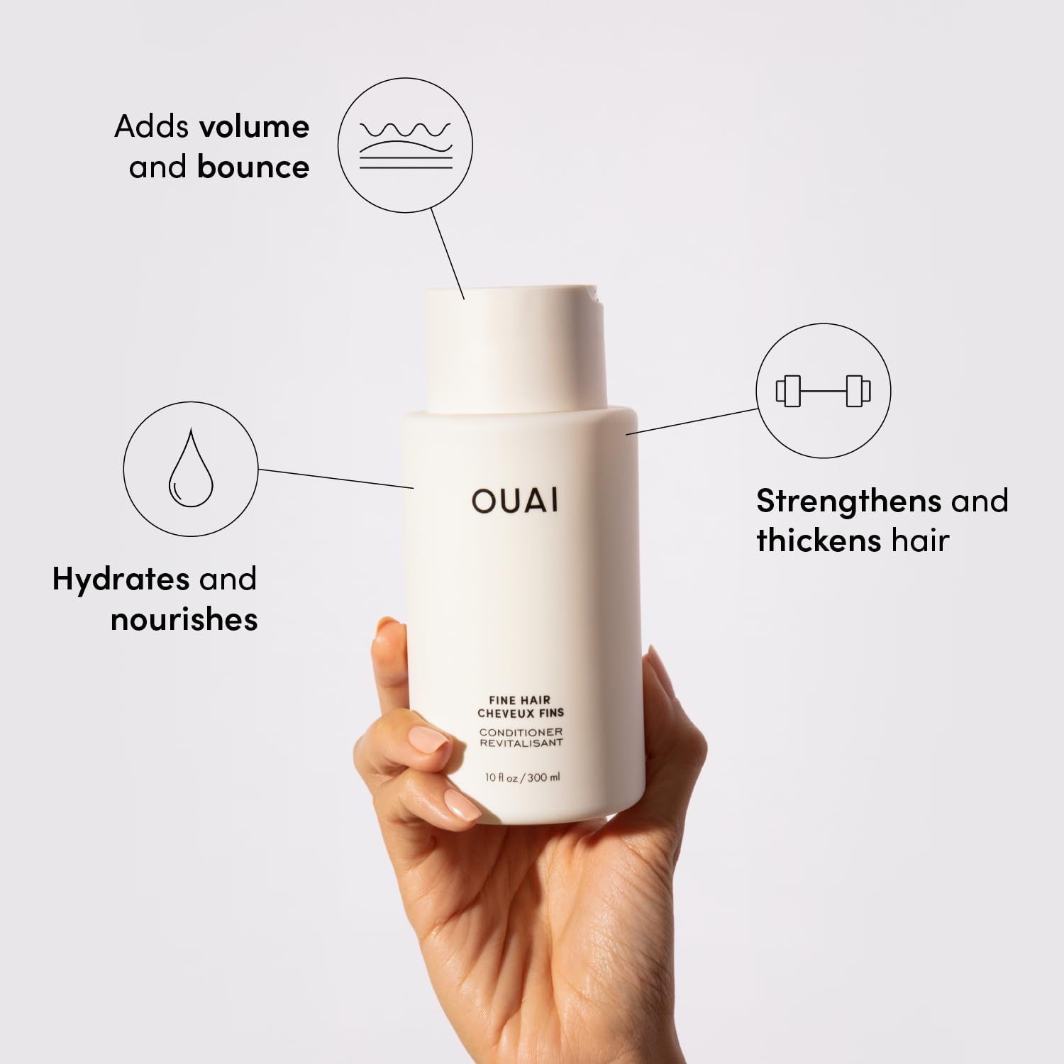 OUAI Fine Shampoo and Conditioner Set - Sulfate Free Shampoo and Conditioner for Fine Hair - Made with Keratin, Marshmallow Root, Shea Butter & Avocado Oil - Free of Parabens & Phthalates - 300 ml
