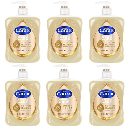 Carex Advanced Care Shea Butter Antibacterial Hand Wash, 3x More Moisturisers, Clean & Protect Hands, Bulk Buy, Pack of 6 x 500ml