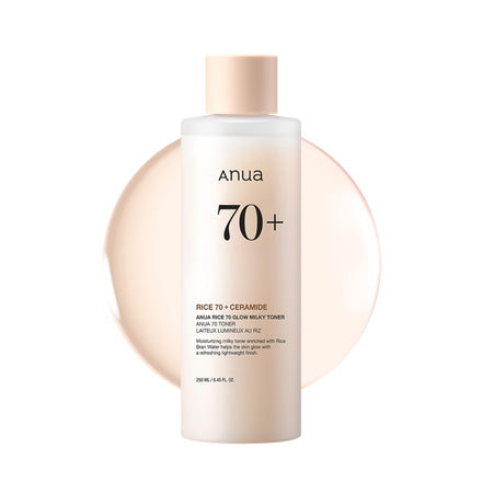 ANUA Rice 70 Glow Milky Toner, for Glass Skin, Rice Water, Niacinamide, Ceramides, Panthenol, Non comedogenic, Fungal Acne Safe, Korean Skin Care, 250ml/8.45fl.oz.