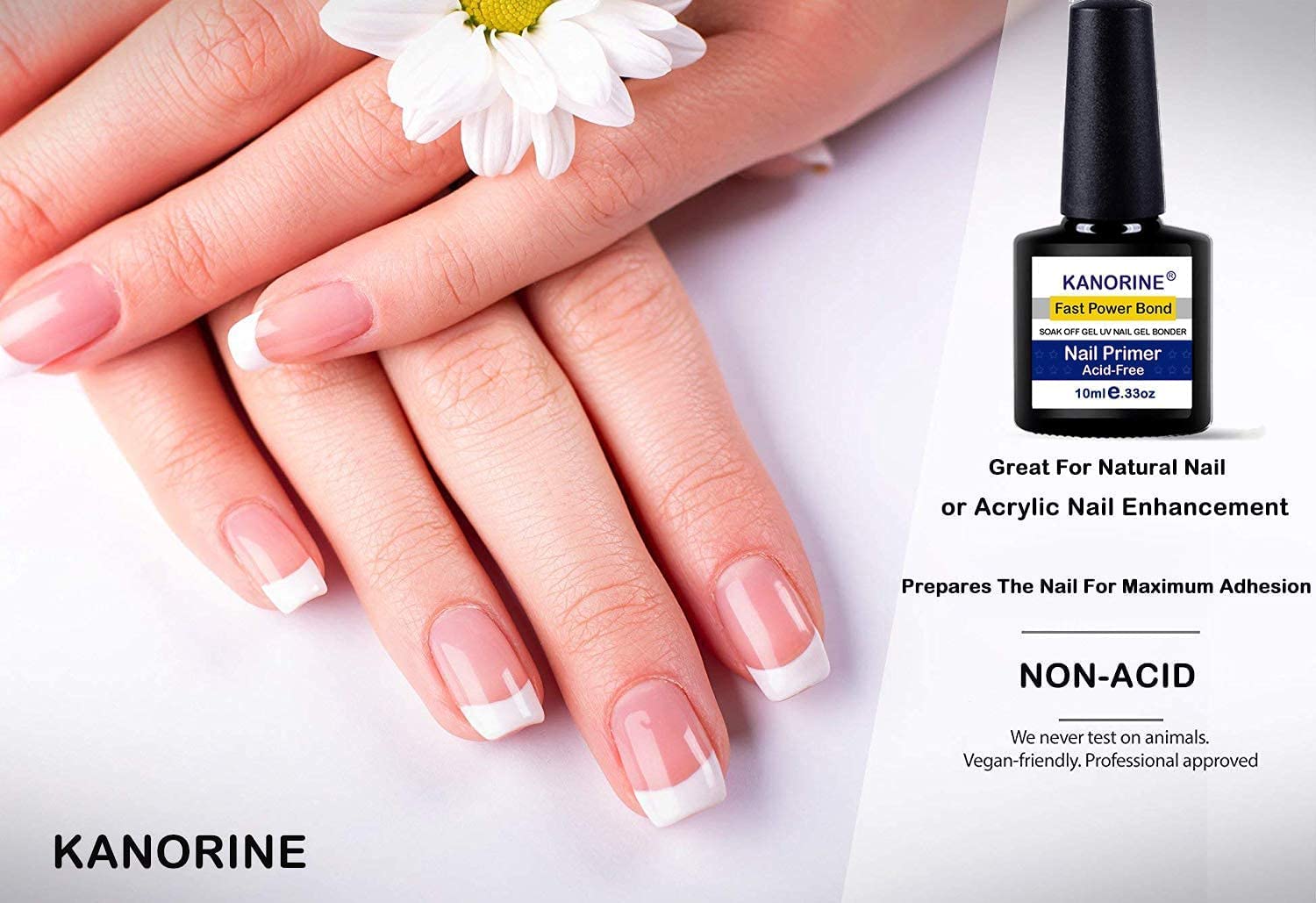 Kanorine® non-acid Gel Power Bond Natural Nail Primer/Acrylic Nails Primer, for all uv/led gel nail polish Bonder Nail Tech Essential Primer no-need-cure0.33oz/ 10mlx1