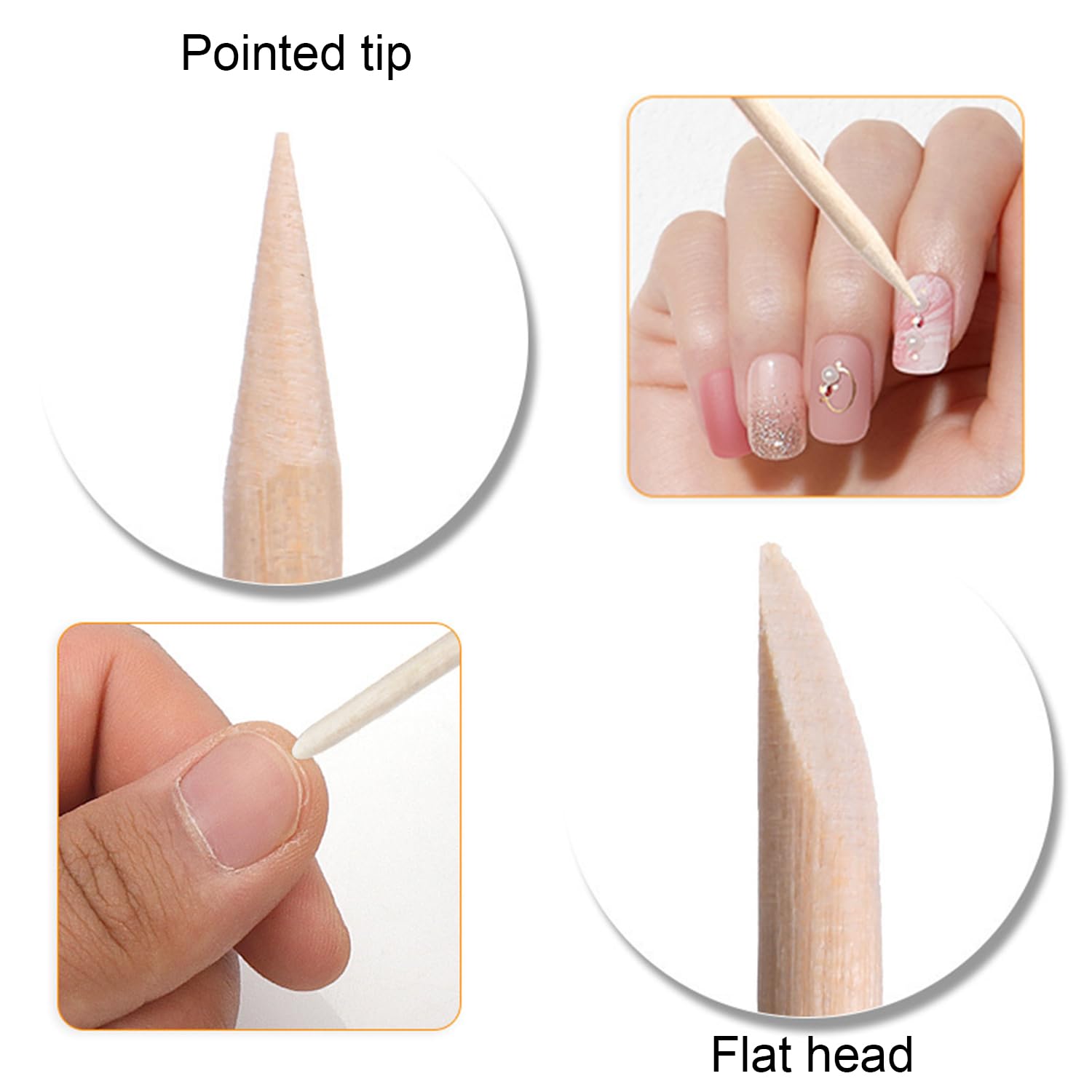 100Pcs Orange Wood Nail Sticks,Double Sided Multi Functional Cuticle Pusher Tools,Cuticle Pusher Remover Cleaner for Nail Manicure Pedicure