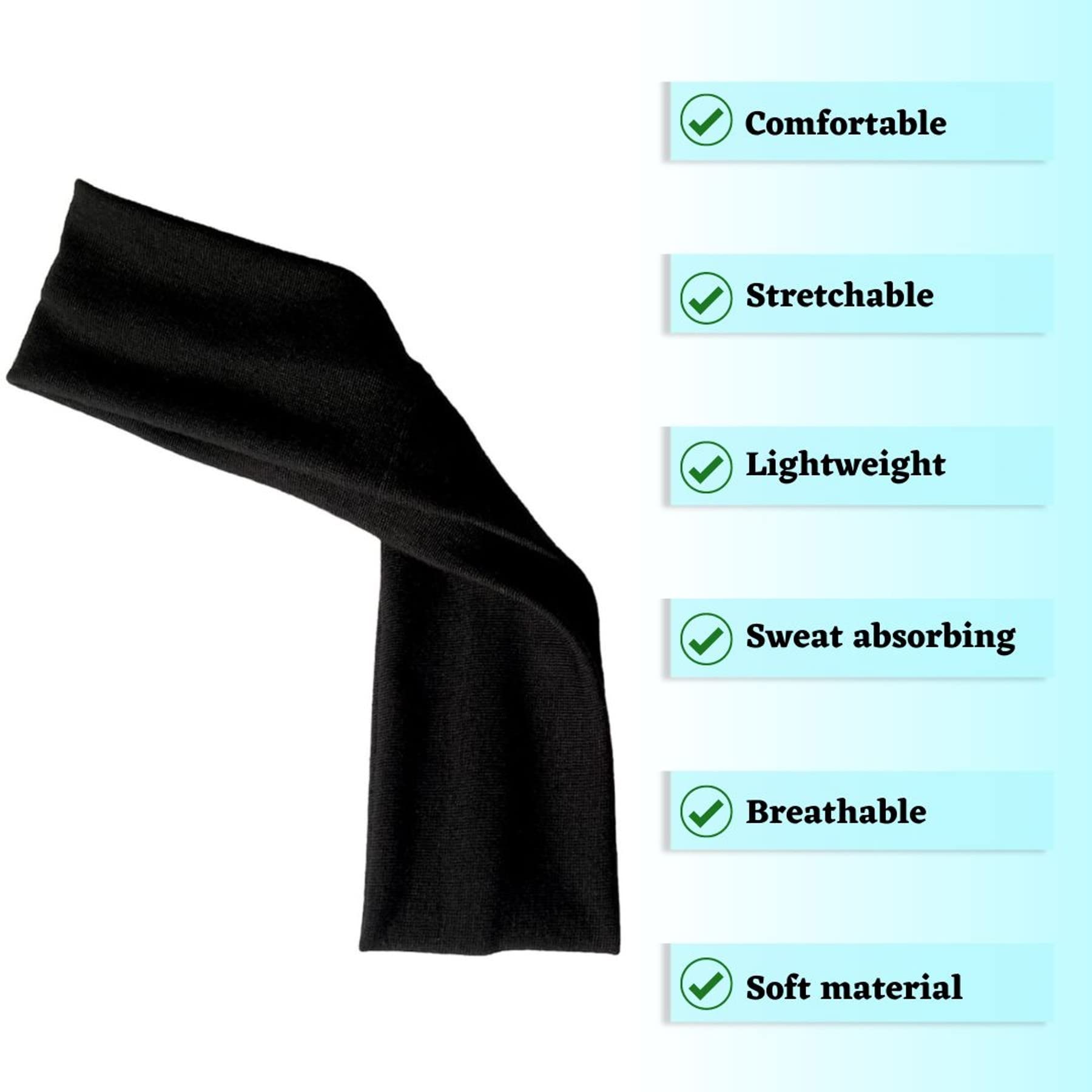 5 cm Wide Hair Bands Plain Stretch Kylie Head Band Bandeau Unisex headbands (Black)