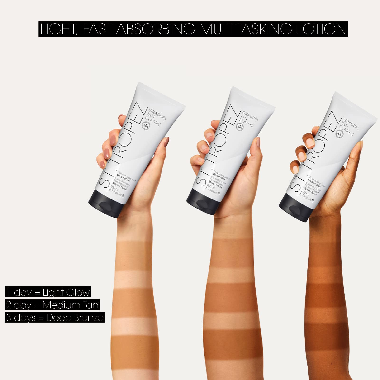 St.Tropez Gradual Tan Firming Lotion, Medium/Dark Shade, Sun Kissed Glow Self Tan Moisturizer, 5 Skincare Benefits, Vegan, Natural & Cruelty Free, 6.7 Fl Oz