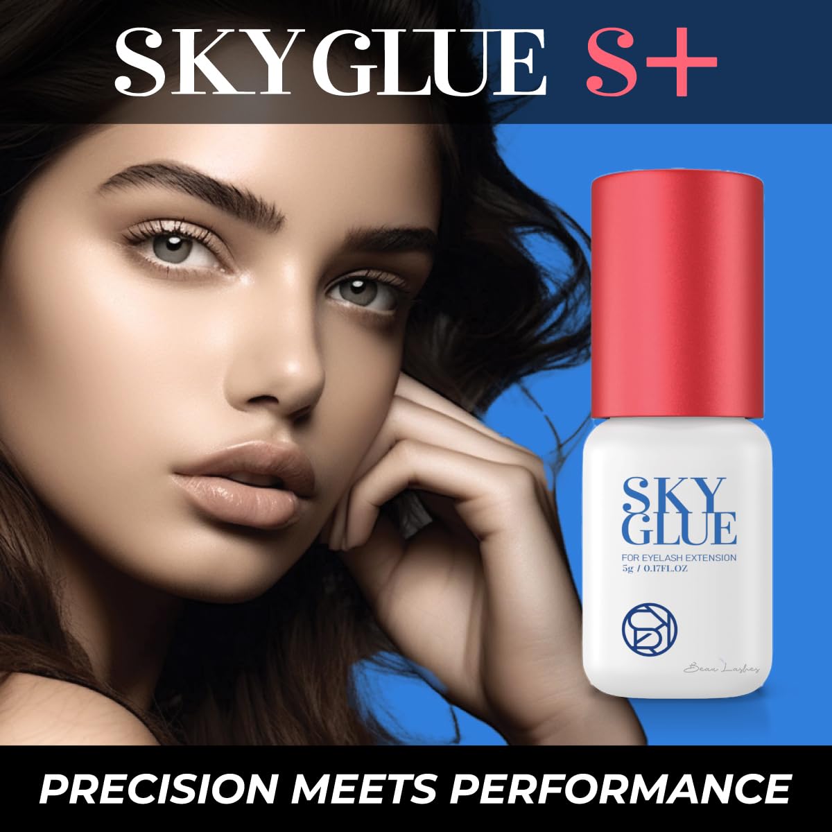 2 Bottles Sky Glue for Eyelash Extensions S+ | Super Strong Black Lash Extension Adhesive for Professional Long Lasting Semi Permanent Individual Lash Extensions | Fast Drying / 7+ Week Retention 5ml