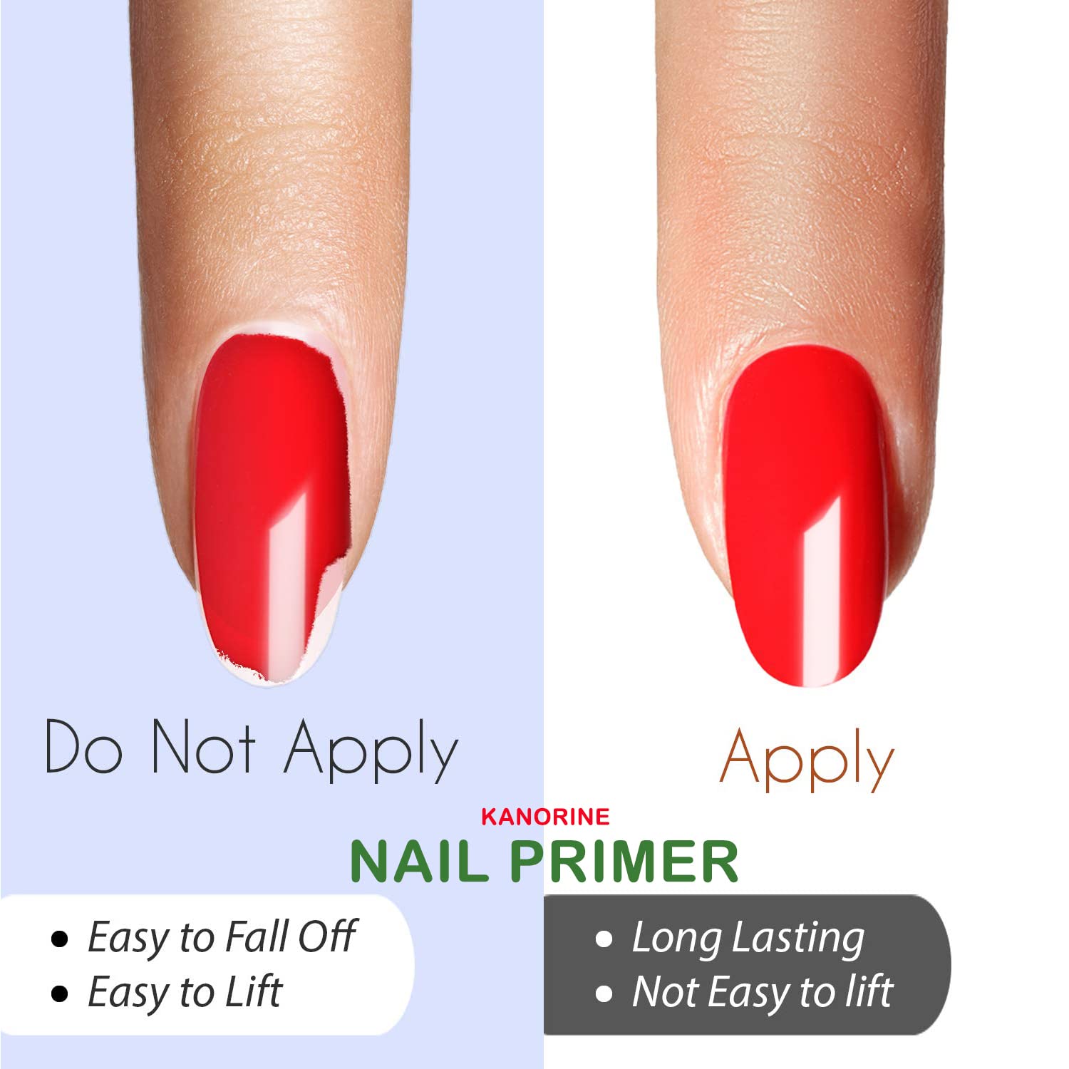 Kanorine® non-acid Gel Power Bond Natural Nail Primer/Acrylic Nails Primer, for all uv/led gel nail polish Bonder Nail Tech Essential Primer no-need-cure0.33oz/ 10mlx1