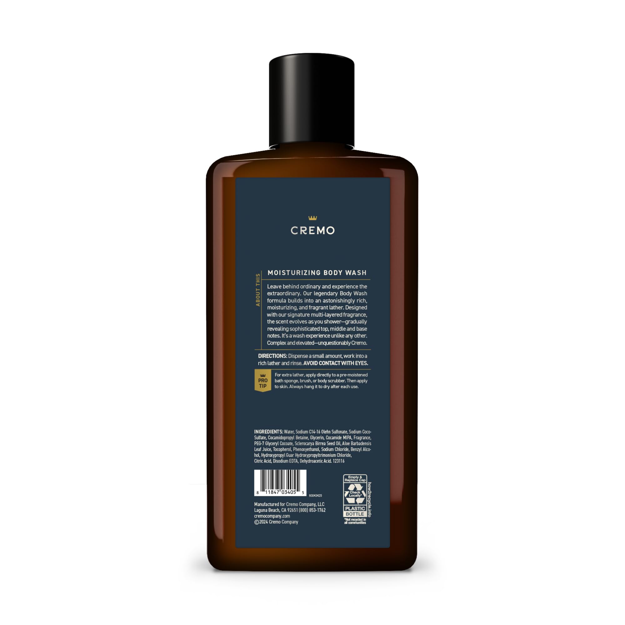 Cremo Body Wash Men, Notes of Bright Cardamom, Dry Papyrus and Aromatic Palo Santo, 16 Fl Oz