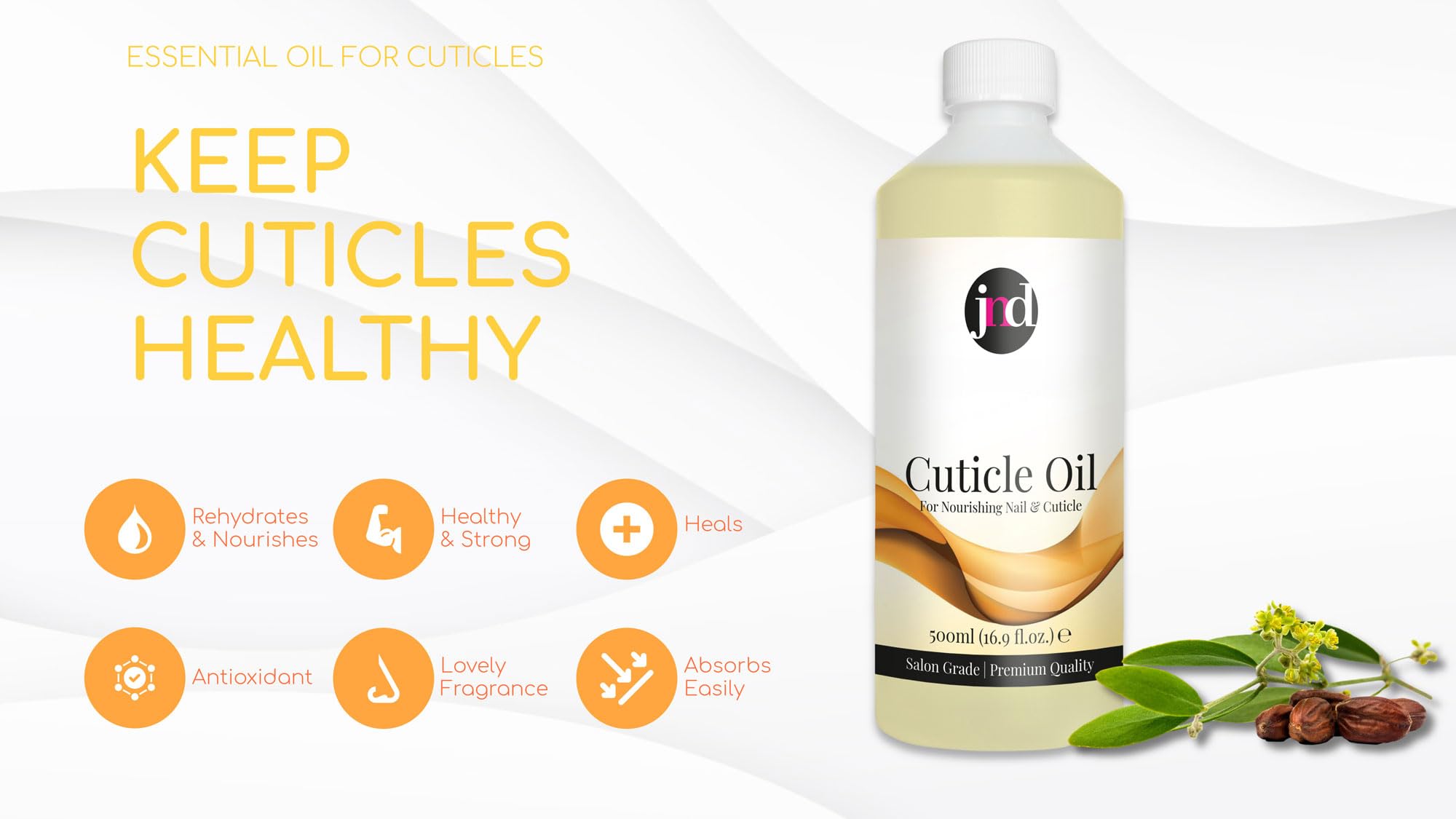 JND Cuticle Oil with Jojoba – Nail & Cuticle Conditioner for Dry, Cracked Skin – Strengthens, Hydrates & Revitalizes – Manicure Treatment for Healthy Nails (500ml)