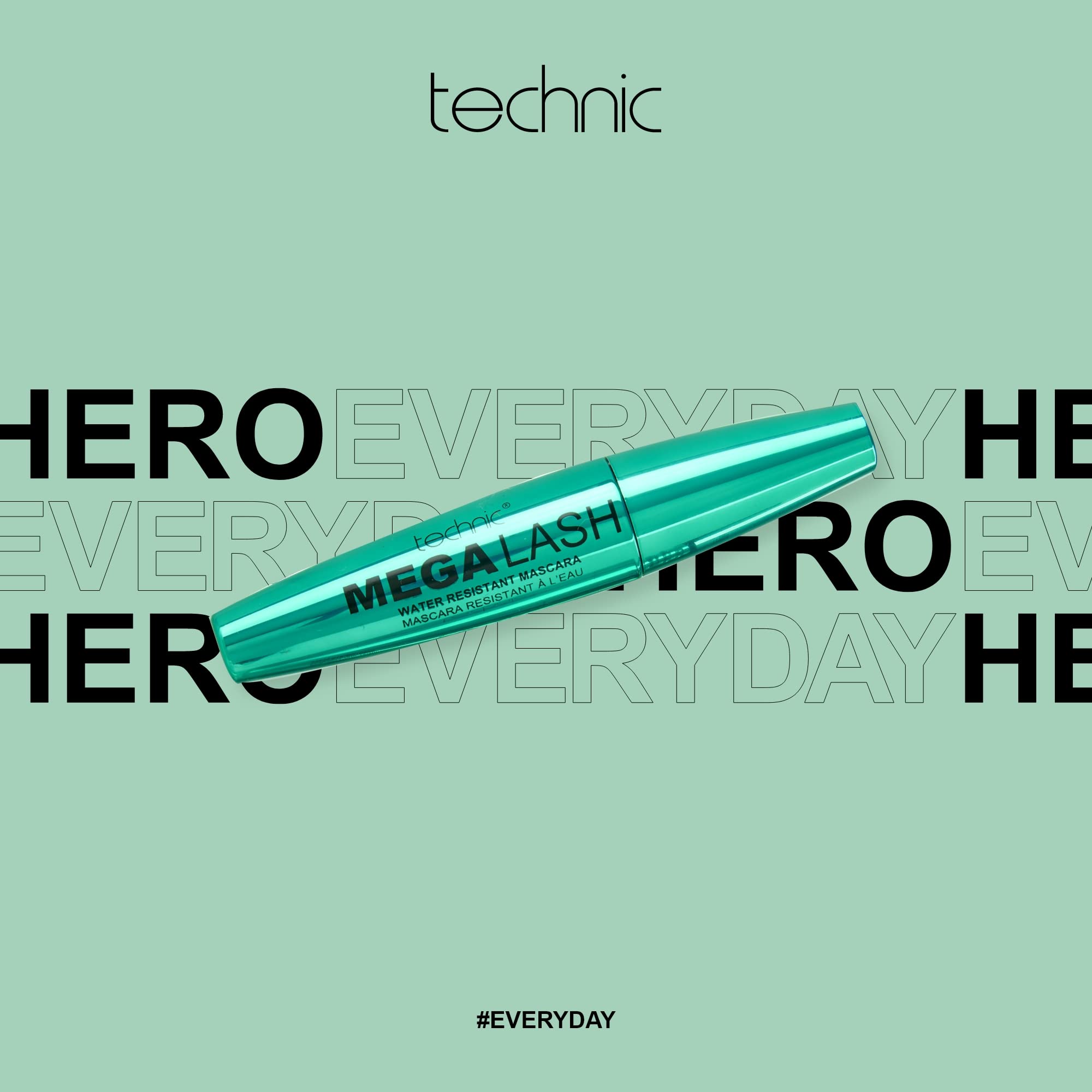 Technic Mega Lash Water Resistant Mascara - Ultra Black, Water Resistant, Hard Wearing, Lash Building Formula For Volume Glam Lashes - 12ml