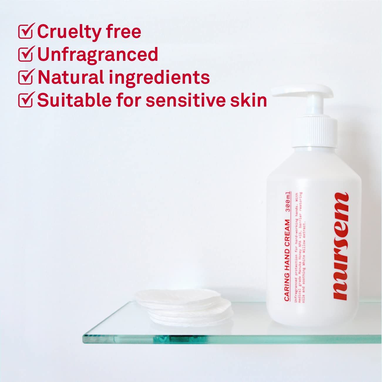Nursem CARING HAND CREAM – 300ml | Fast absorbing and moisturising natural cream for hard working hands, repairing cream suitable for sensitive and dry skin (Unfragranced)