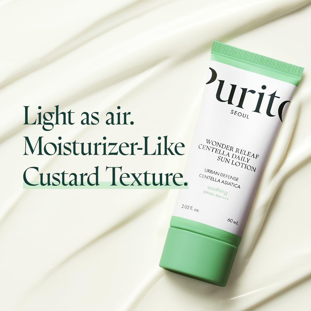 PURITO SEOUL Weightless Centella Sunscreen SPF50+, 60ml – For Sensitive Skin, Non-Sticky & Dewy Finish, Anti-Pollution Urban UV Protection