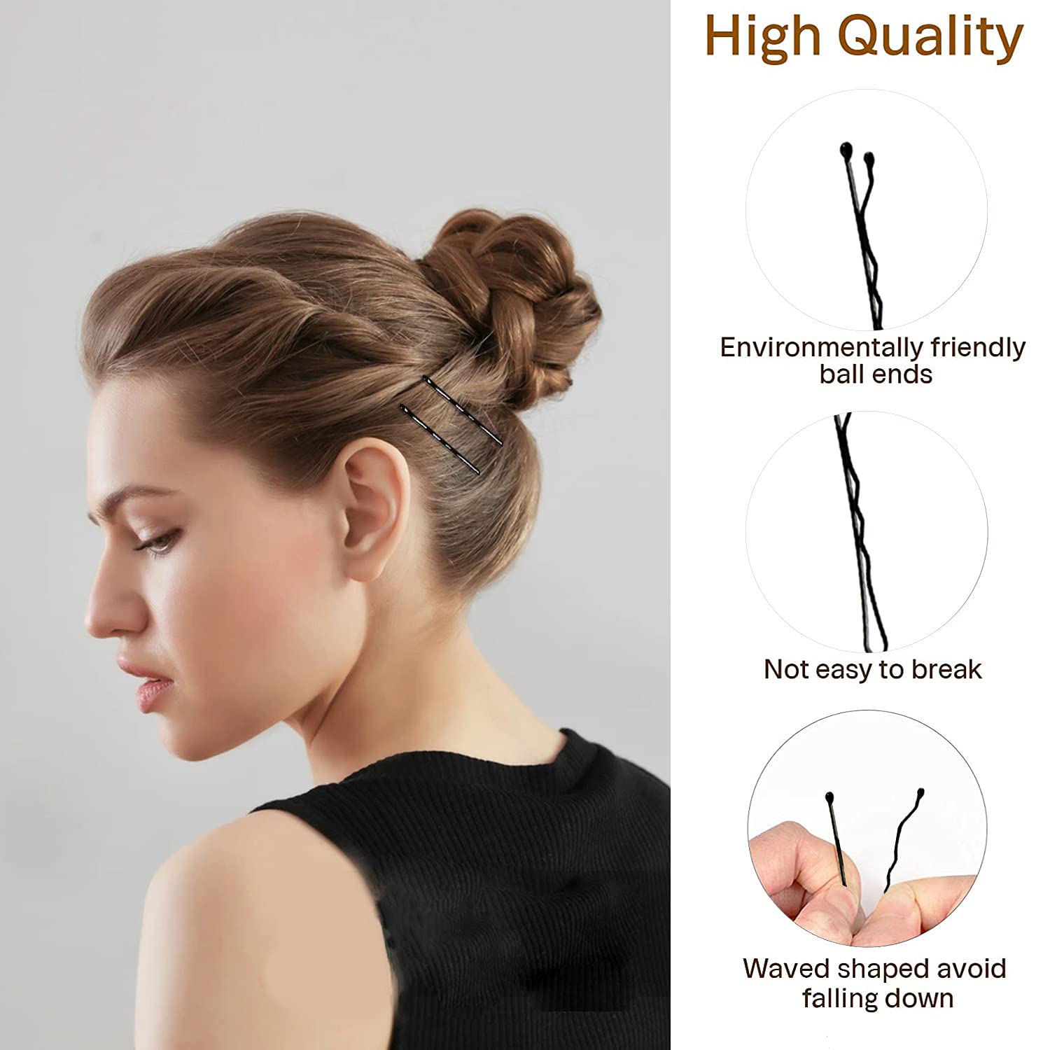 150 Bobby Pins, 2 Inch Hair Clips for Women's Hair Styling with Storage Box (Black)