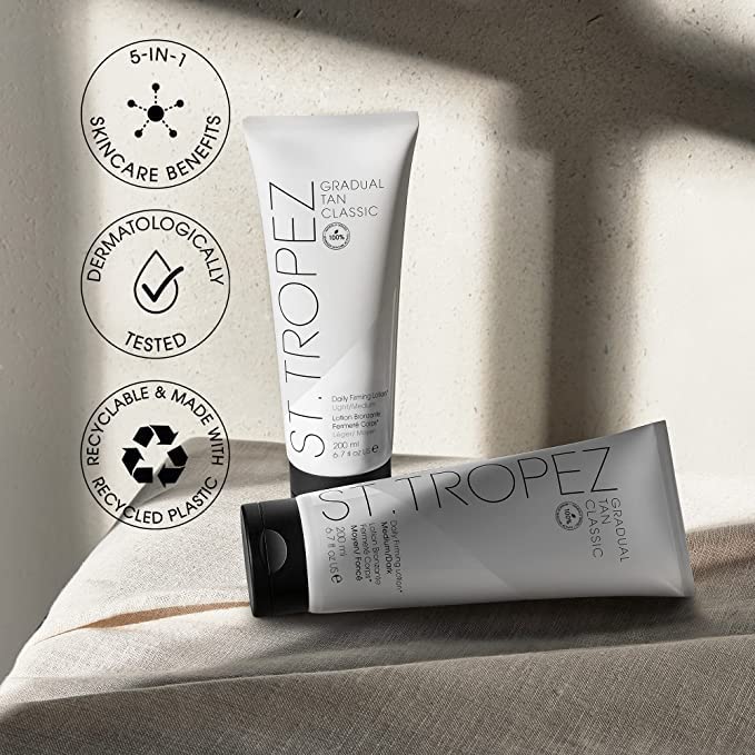 St.Tropez Gradual Tan Firming Lotion, Light/ Medium Shade, Sun Kissed Glow Self Tan Moisturiser, 5 Skincare Benefits, Vegan, Natural & Cruelty Free, 200 ml