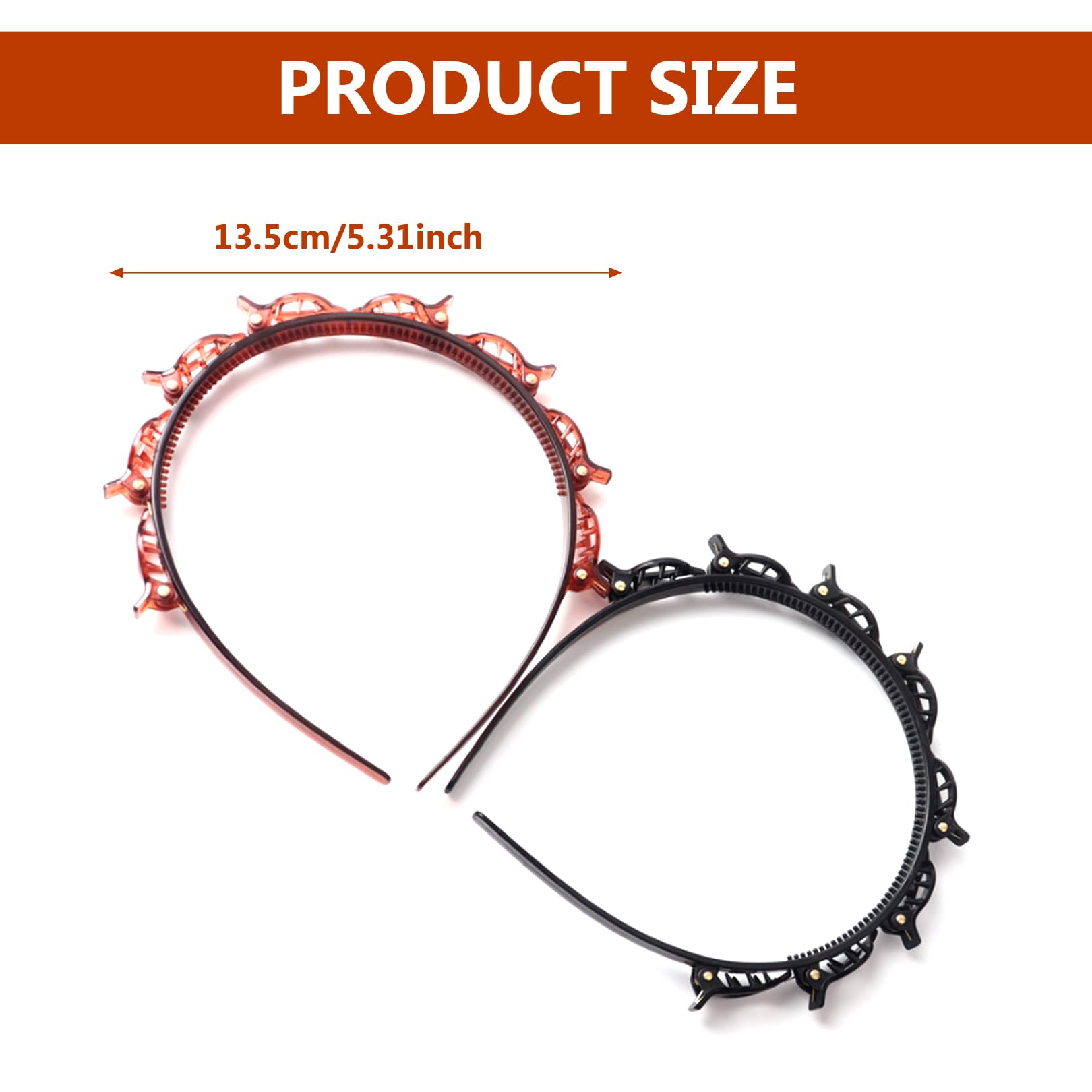2 Pcs Clip Headbands,Multi-Layer Teeth Comb Hair Hoop Headband With Clips Attached,Non-Slip Double Bangs Hairstyle Hairpin Multi-Layer Hollow Woven Headbands for Women Girls(Black, Brown)