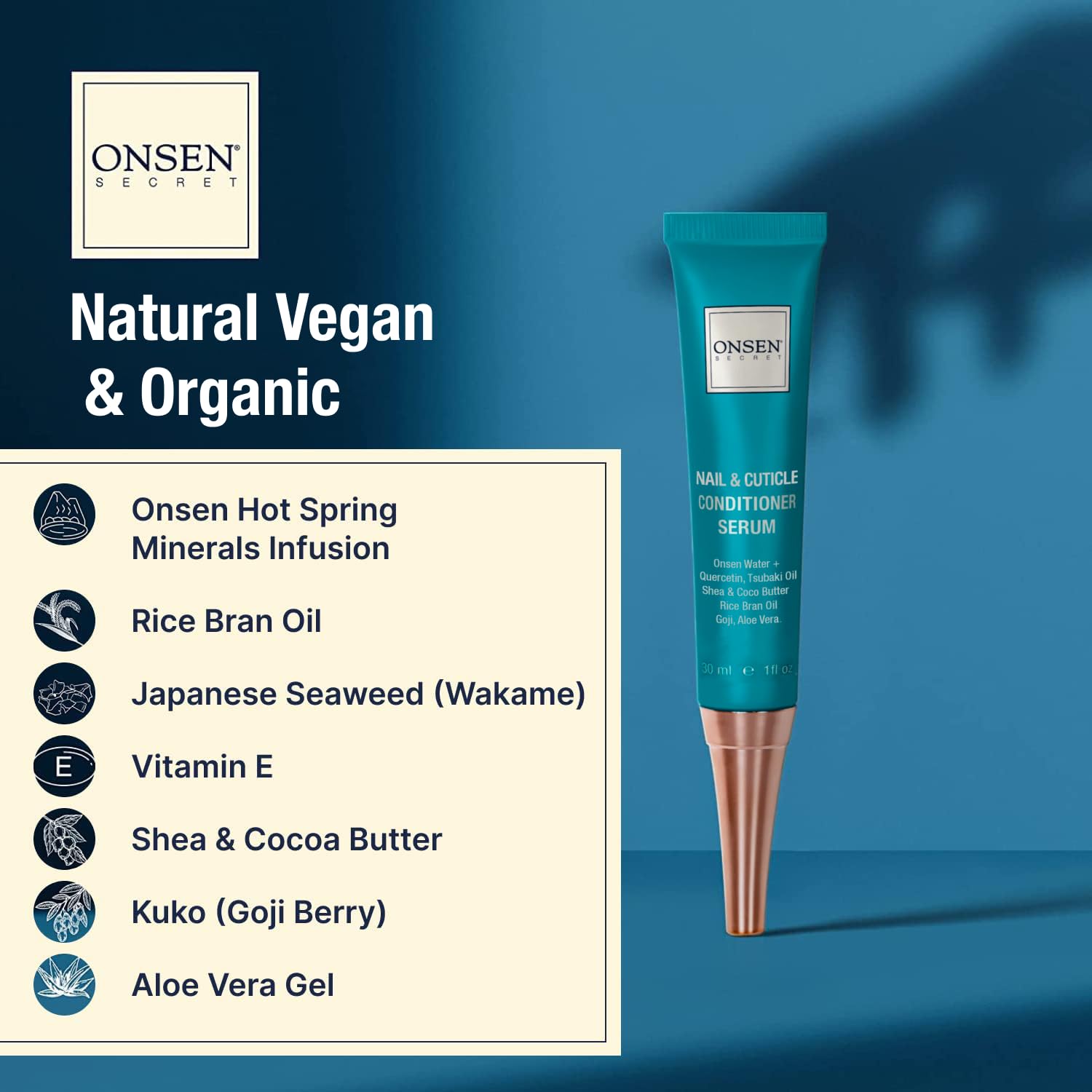 Onsen Nail & Cuticle Cream Treatment w/Japanese Tsubaki, Jojoba & Lavender Oil, Shea Butter – Strengthens Nails, Softens Cuticles - Daily Repair Care - 30ml