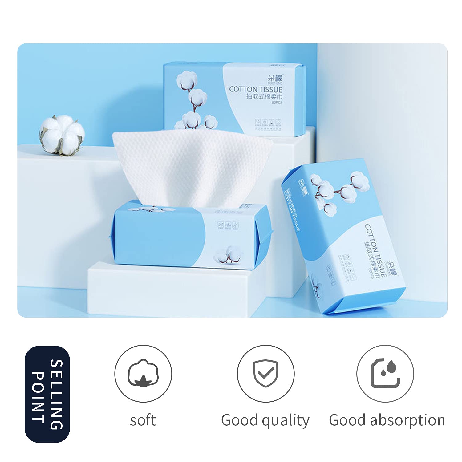 2 Pack Cotton Facial Dry Wipes 100 Count, Deeply Cleansing Disposable Face Towel Cotton Tissue, Multi-Purpose for Skin Care, Make-up Wipes, Face Wipes and Facial Cleansing(200 Count)