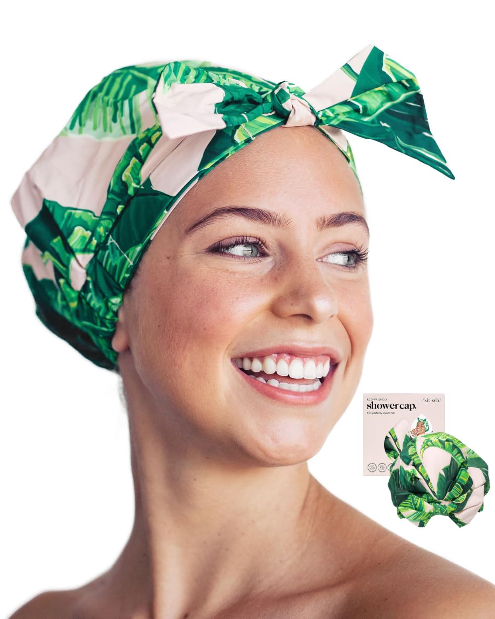 Kitsch Luxury Shower Cap for Women, Palm Leaves- Palm Leaves