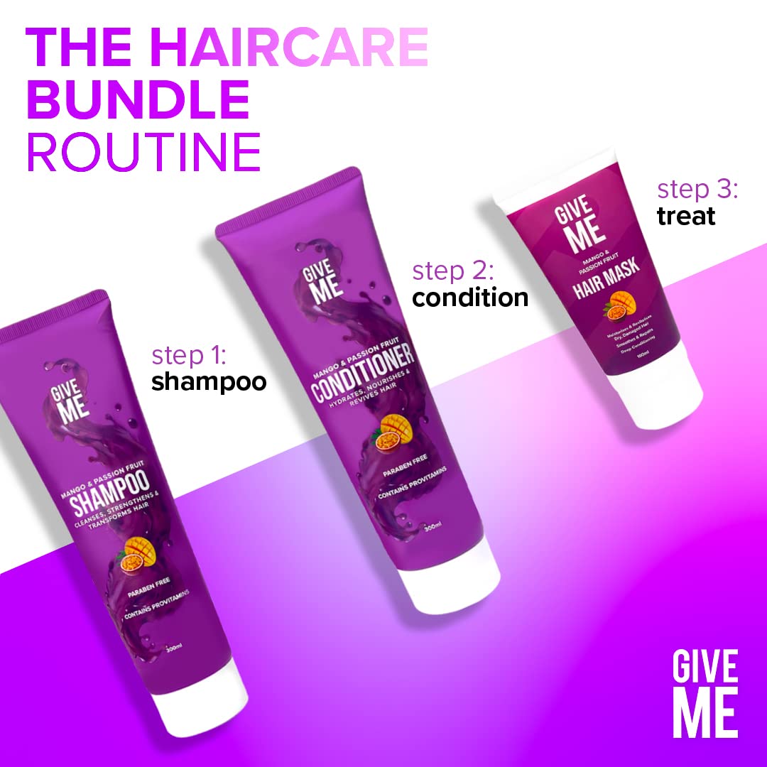 Give Me Cosmetics, Shampoo and Conditioner Sets, for Greasy Hair, with Mask, Mango & Passion Fruit, Paraben Free, Haircare Gift Set for Teenage Girls Women